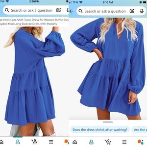 Blue Long Sleeve Shift Dress with Pockets